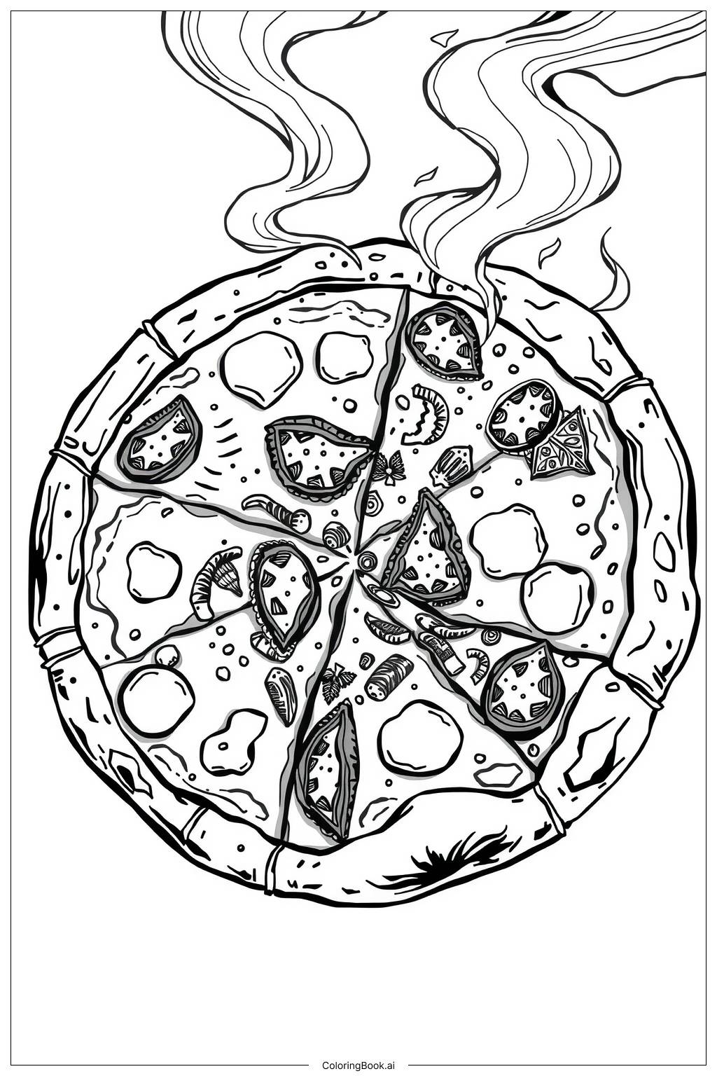  Realistic Pizza with Detailed Crust Coloring Page 