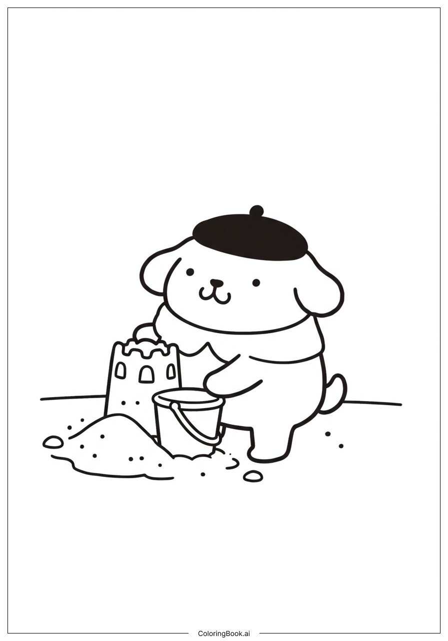Trang tô màu Pompompurin Xây Dựng Cát
