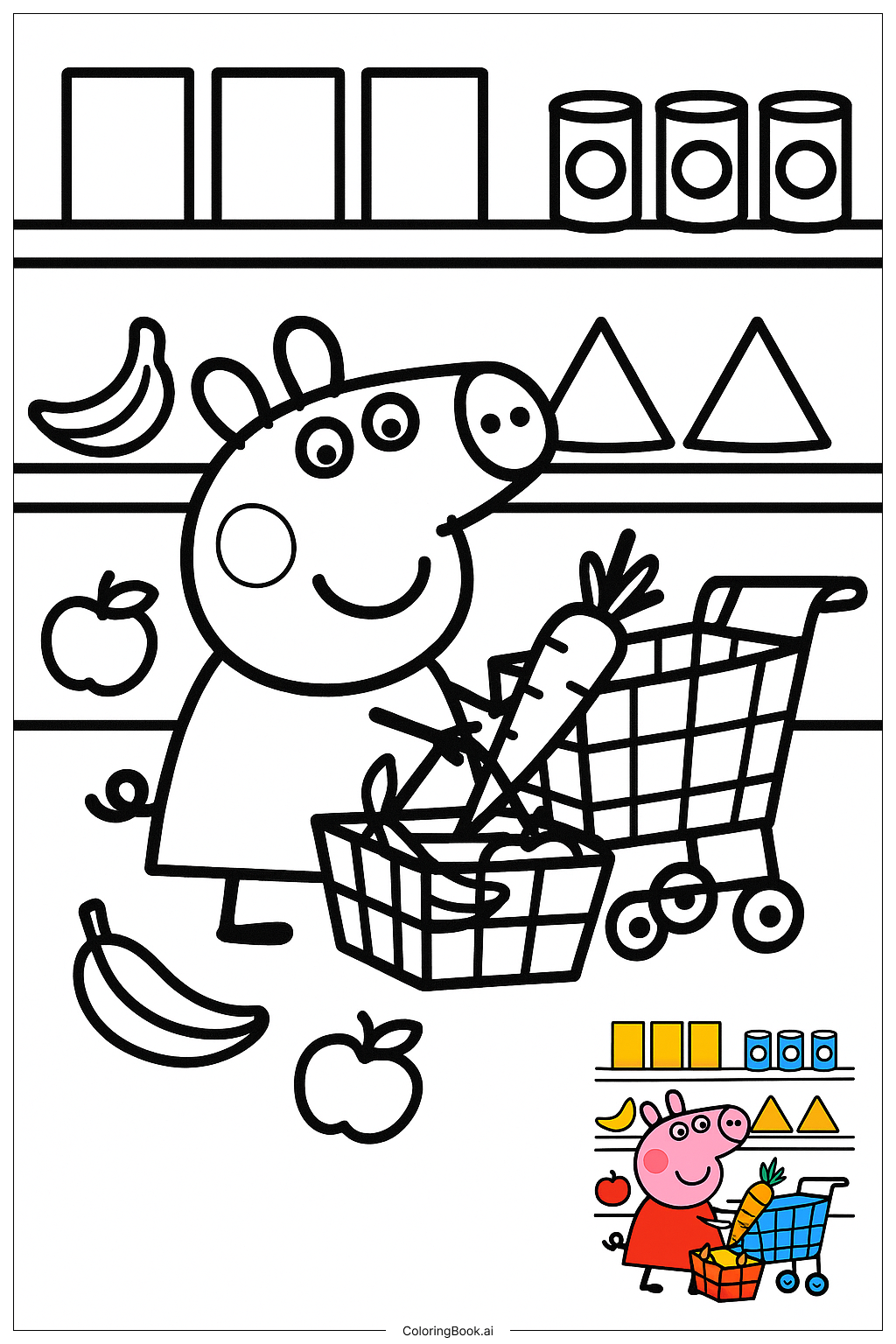 Página para colorear de Peppa Pig En El Supermercado