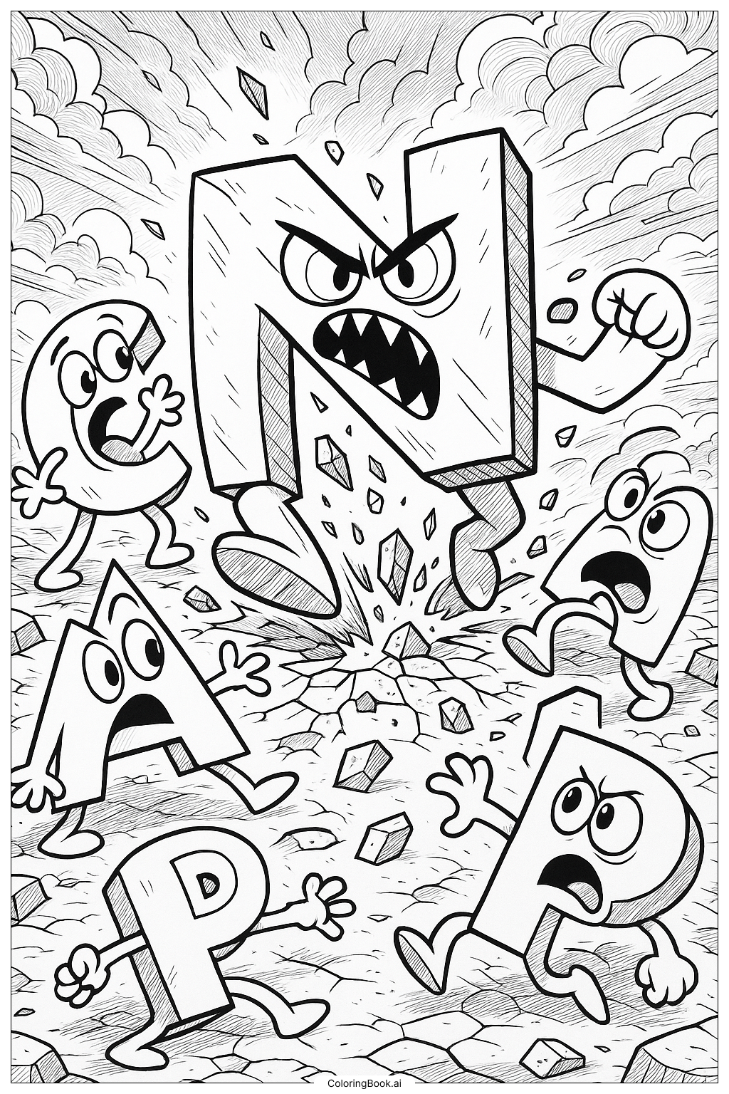 Alphabet Lore N's Attack On The Letters Coloring Page