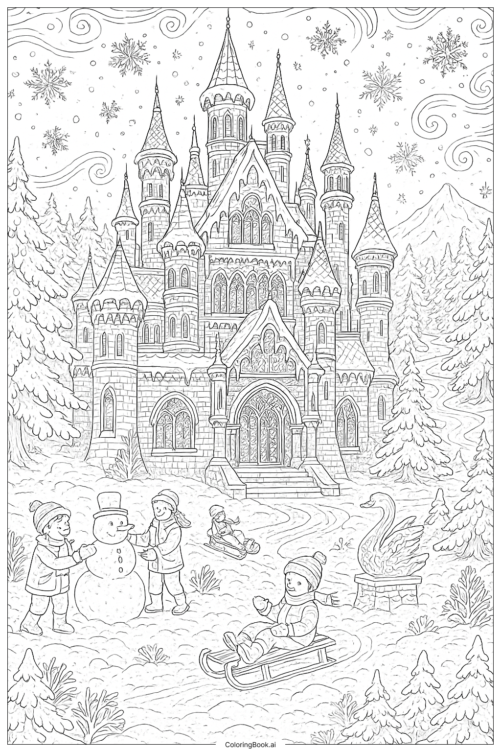  대눈 오는 날 얼음 궁전 색칠공부 페이지 