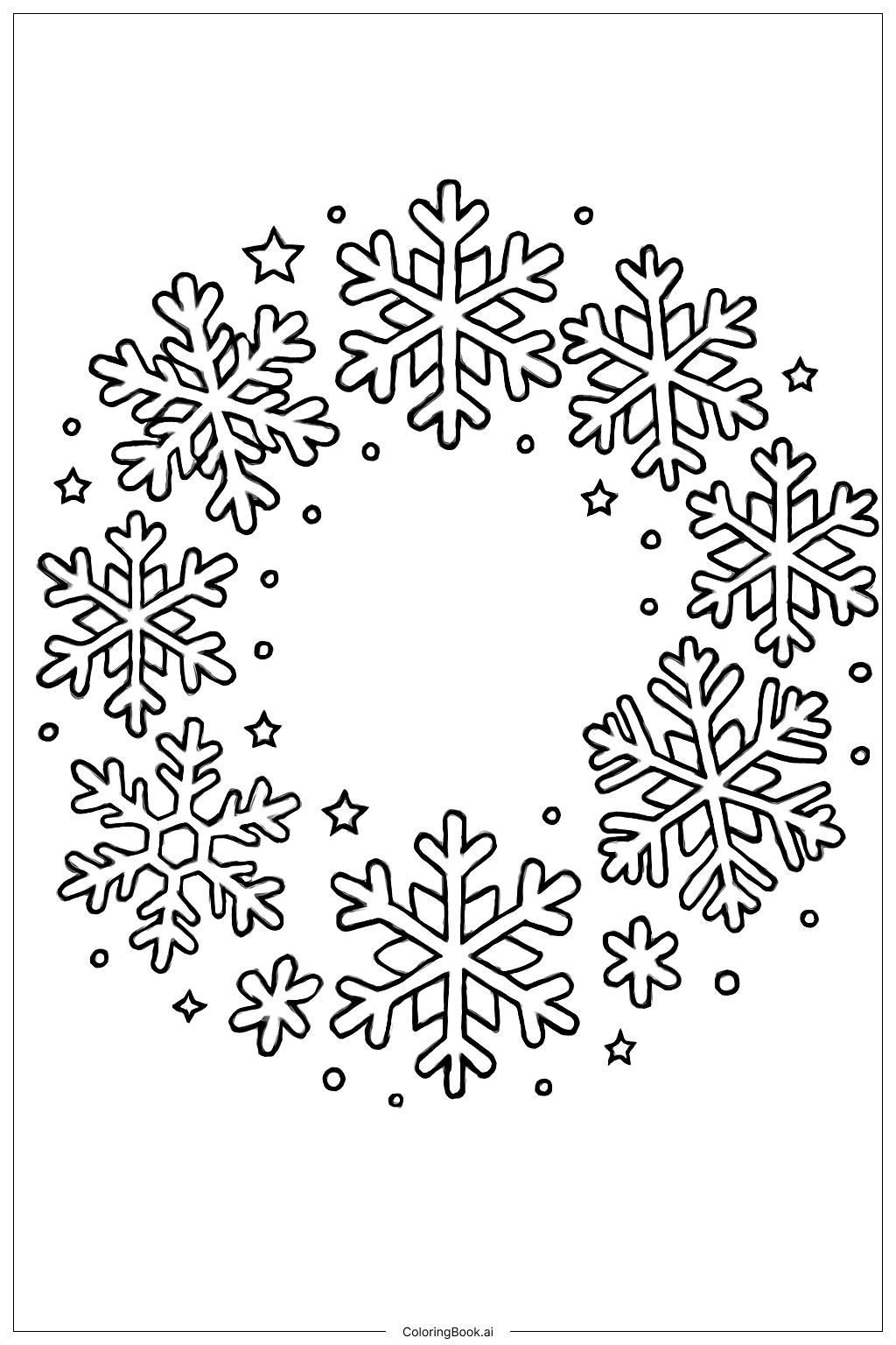  A Wreath Made Of Snowflake Shapes Coloring Page 