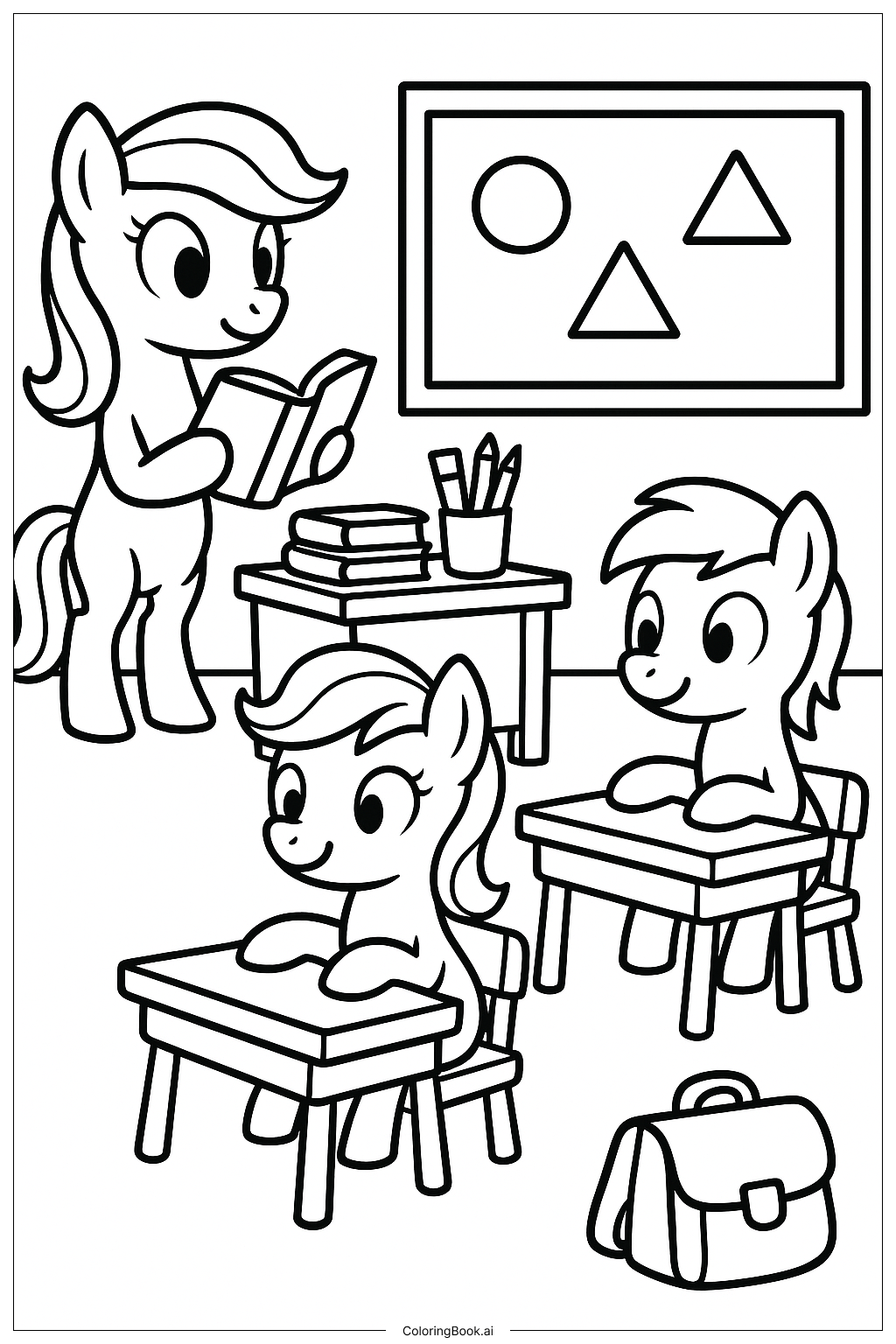  我的小馬學校教室著色頁 