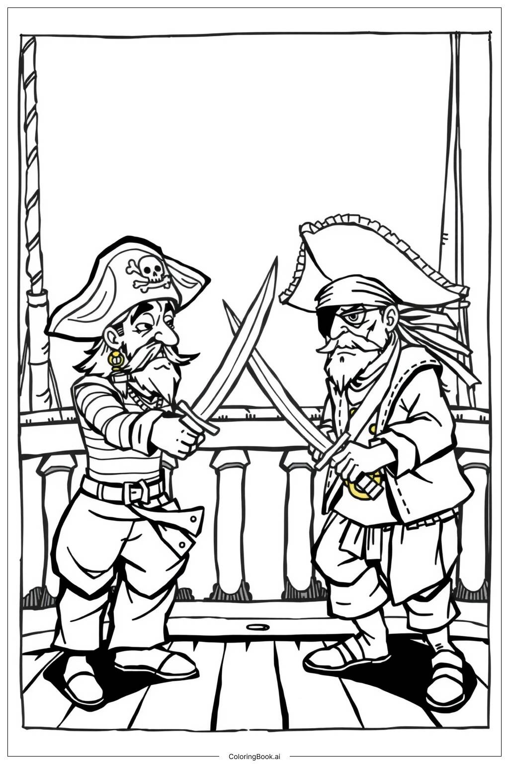  Pirate Sword Fight on Ship Deck-2 Coloring Page 