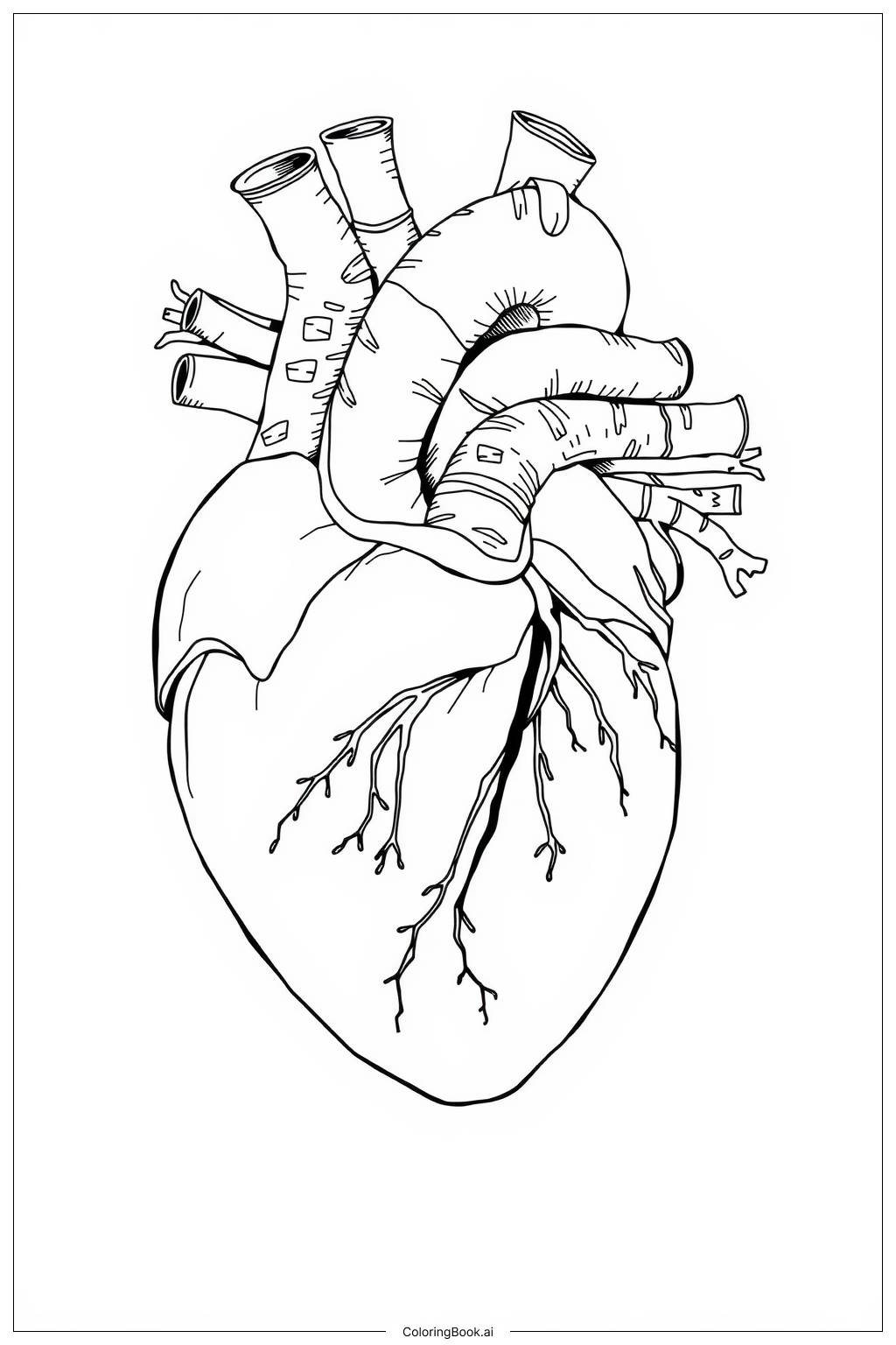  Página para colorear de Anatomía del Corazón y Diagrama Médico 