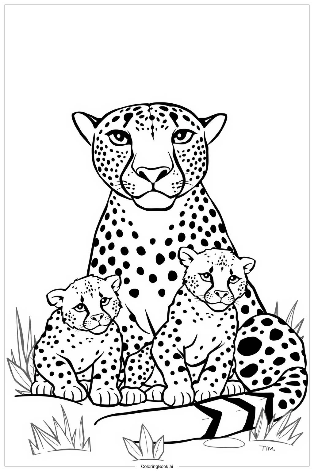  cheetah family resting Coloring Page 