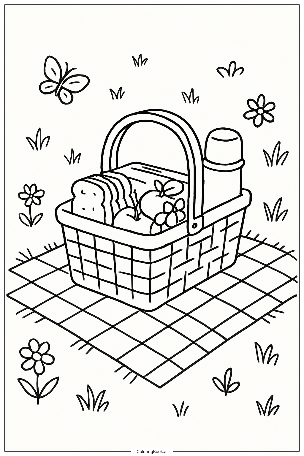  A Cozy Picnic Basket In A Meadow Coloring Page 