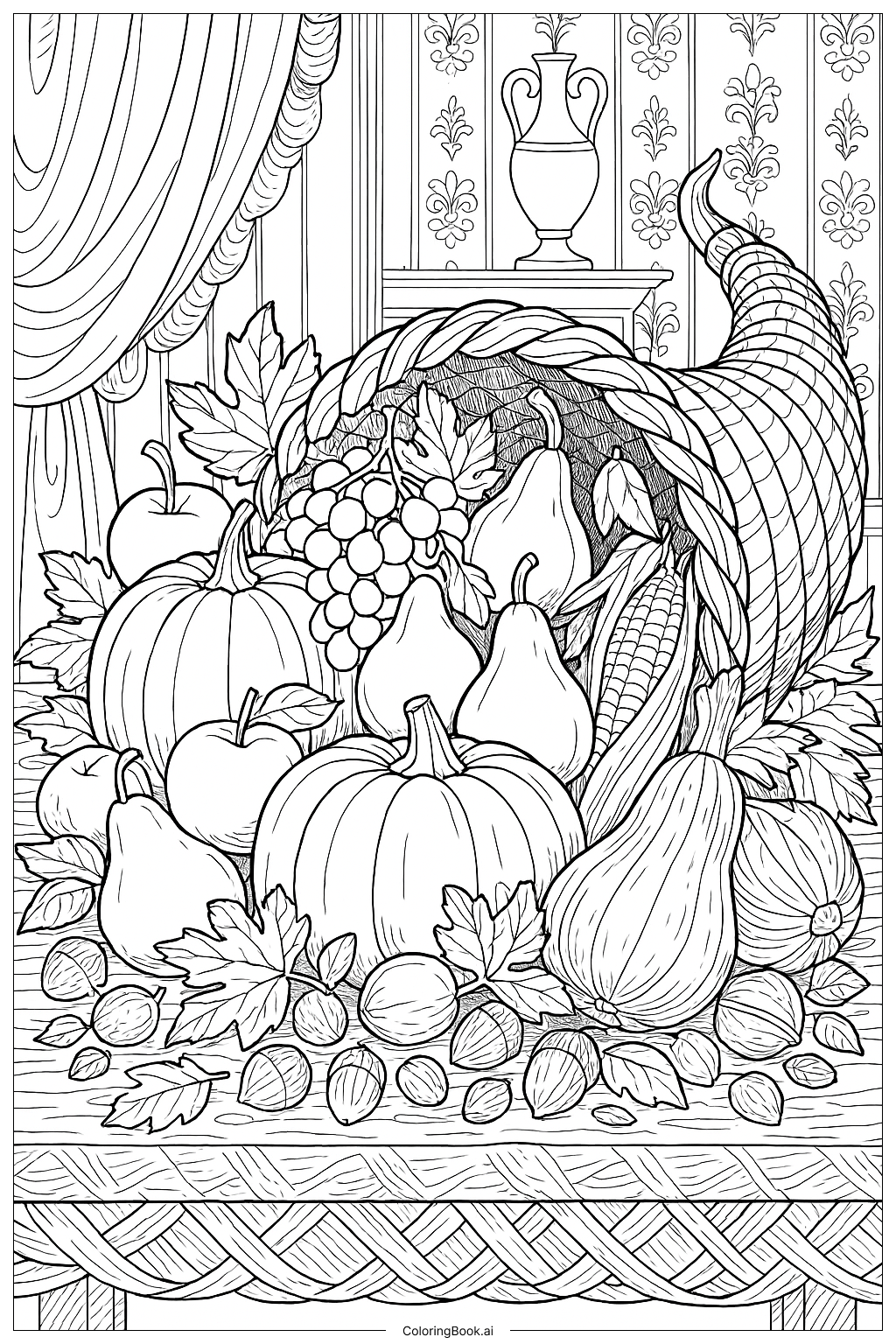  Trang tô màu A Still Life Painting Of A Cornucopia 