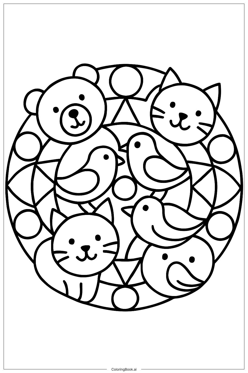 Animal Mandala with Simple Outlines