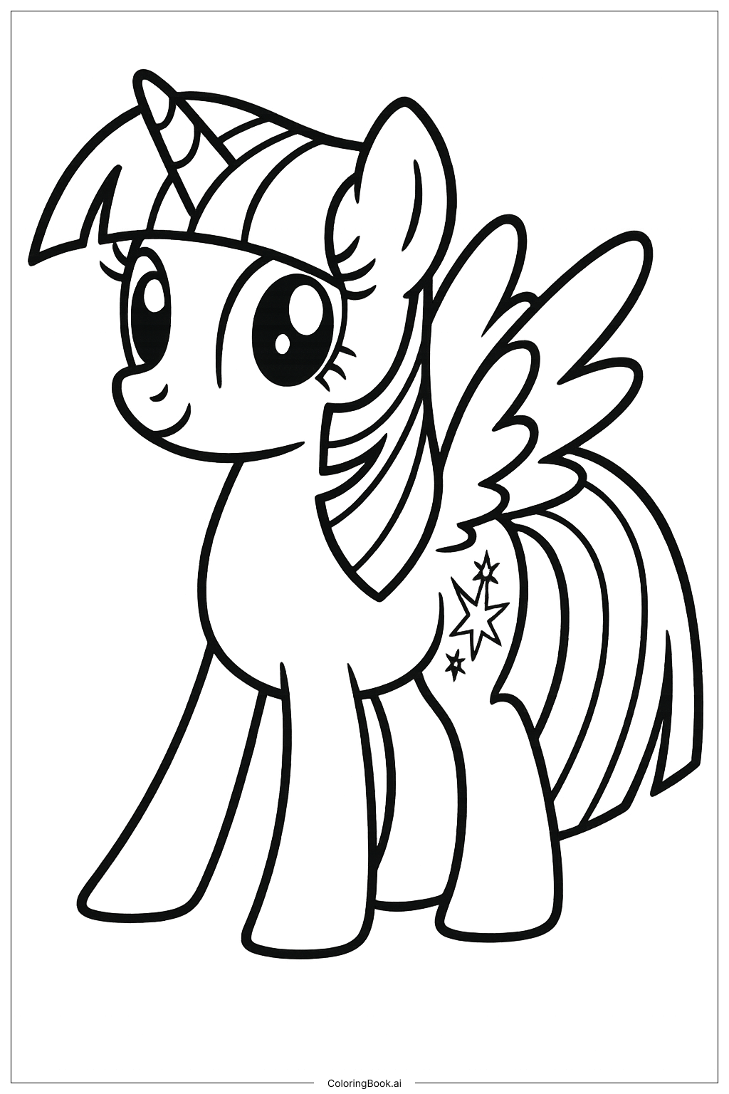  Page de coloriage Twilight Sparkle debout dans un champ de fleurs 
