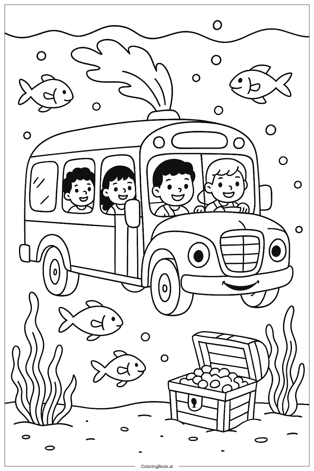  Der magische Schulbus Unterwasser Ausmalseite 