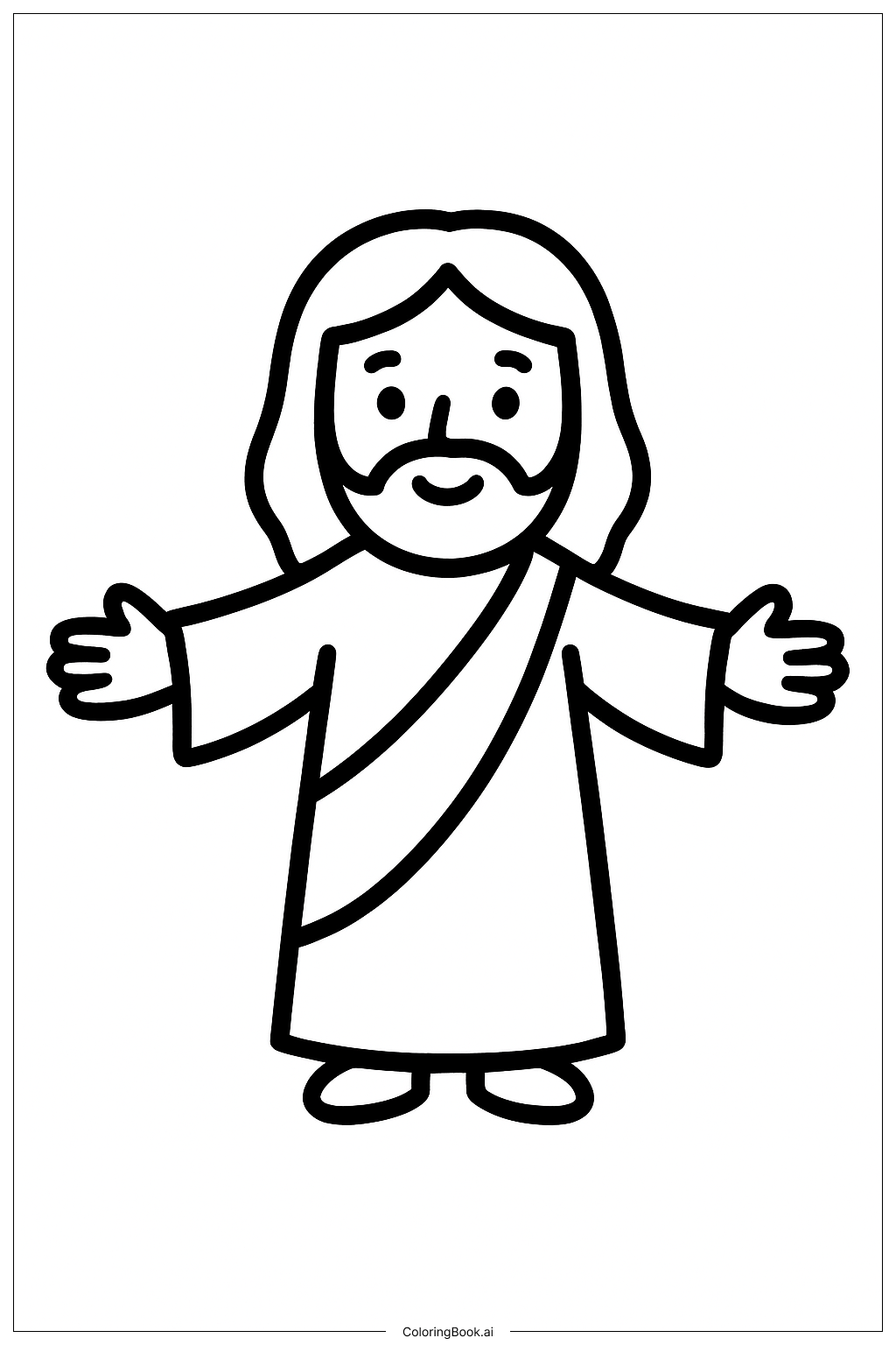 Página para colorear de Jesús como un personaje de dibujo animado sencillo 
