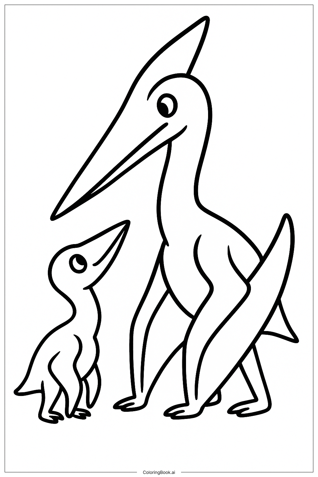  Página para colorir de Mãe Quetzalcoatlus e seu Filhote 