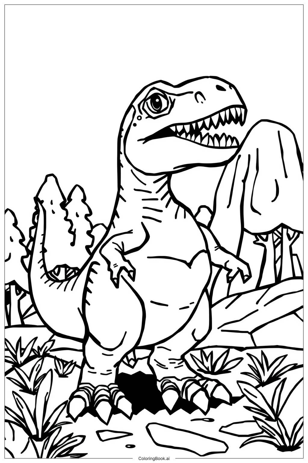  Página para colorear de Encuentro con el T-Rex de Jurassic World 