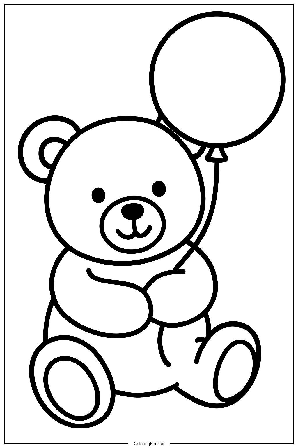  Teddy Bear Holding A Single Balloon Coloring Page 