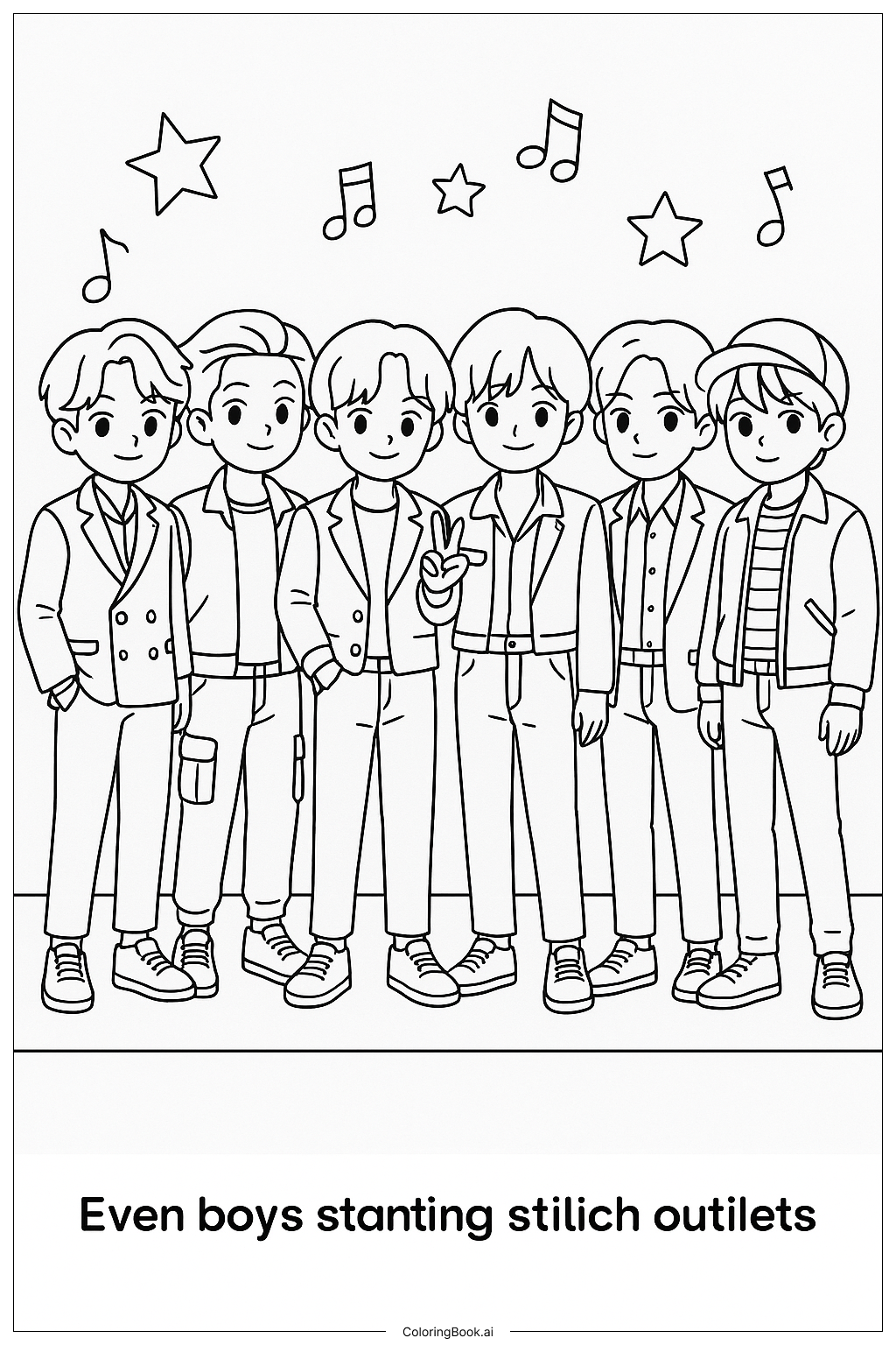  Page de coloriage BTS en tenues Kpop élégantes 