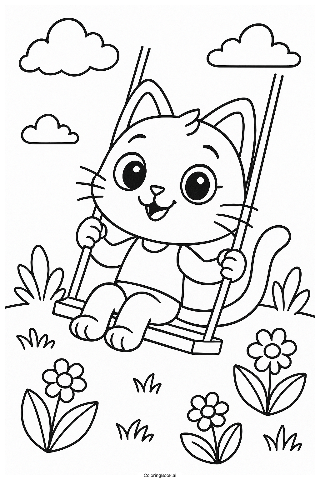  Gabby Cat On A Swing In The Garden Coloring Page 