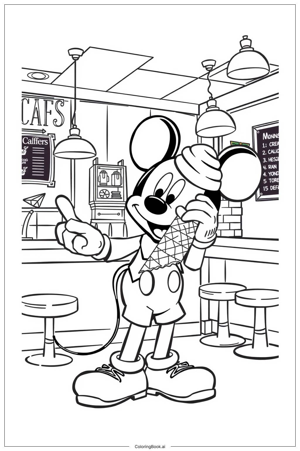  Página para colorear de Mickey Mouse Helado-2 