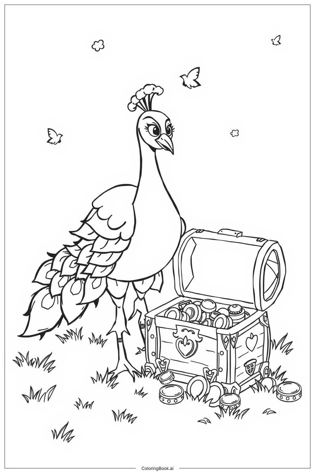  peacock and the hidden treasure Coloring Page 