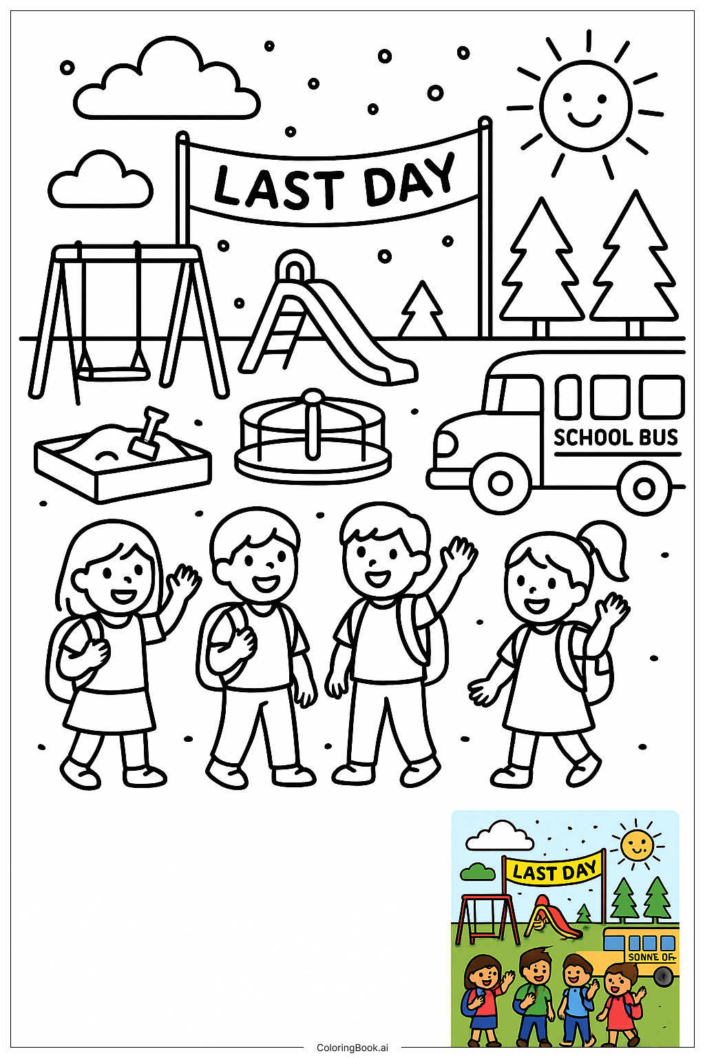  Last Day Of School Playground Farewellの塗り絵ページ 
