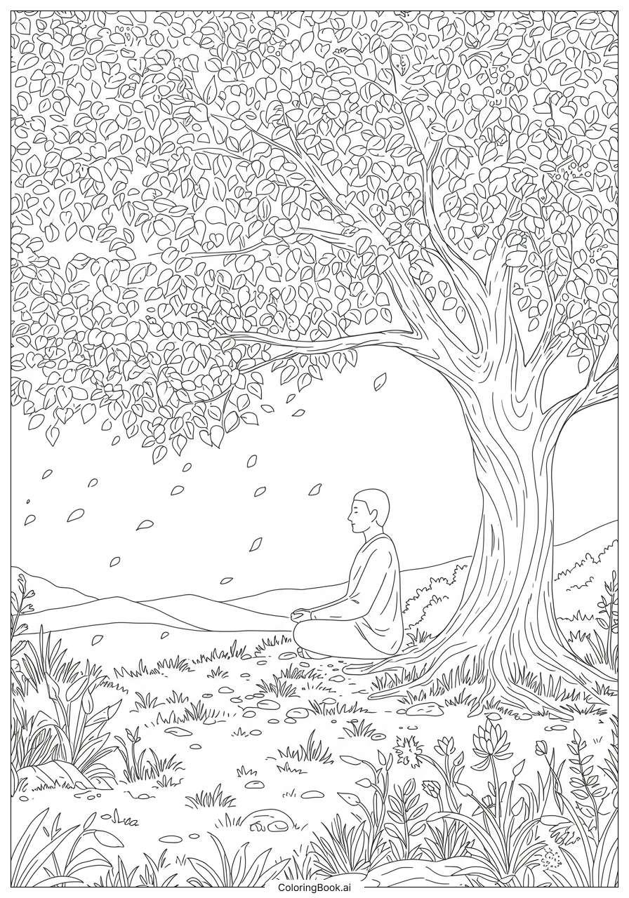 Calm Mindfulness Meditation Under A Tree Ausmalseite