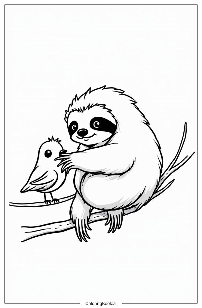  Sloth with a little bird Coloring Page 