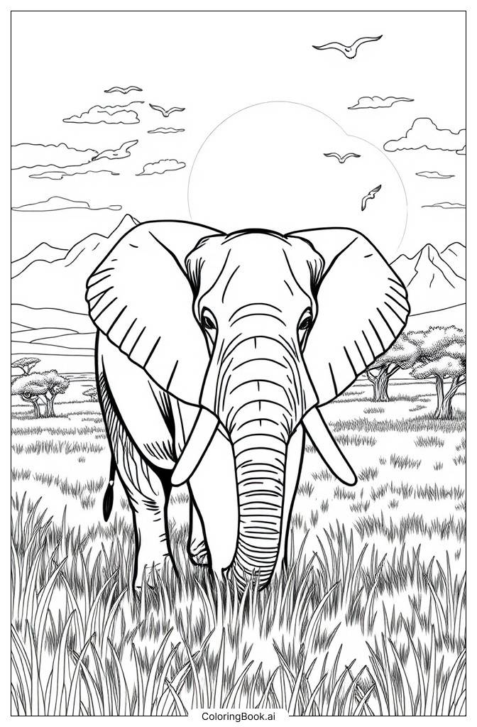  Página para colorir de Elefante Africano 