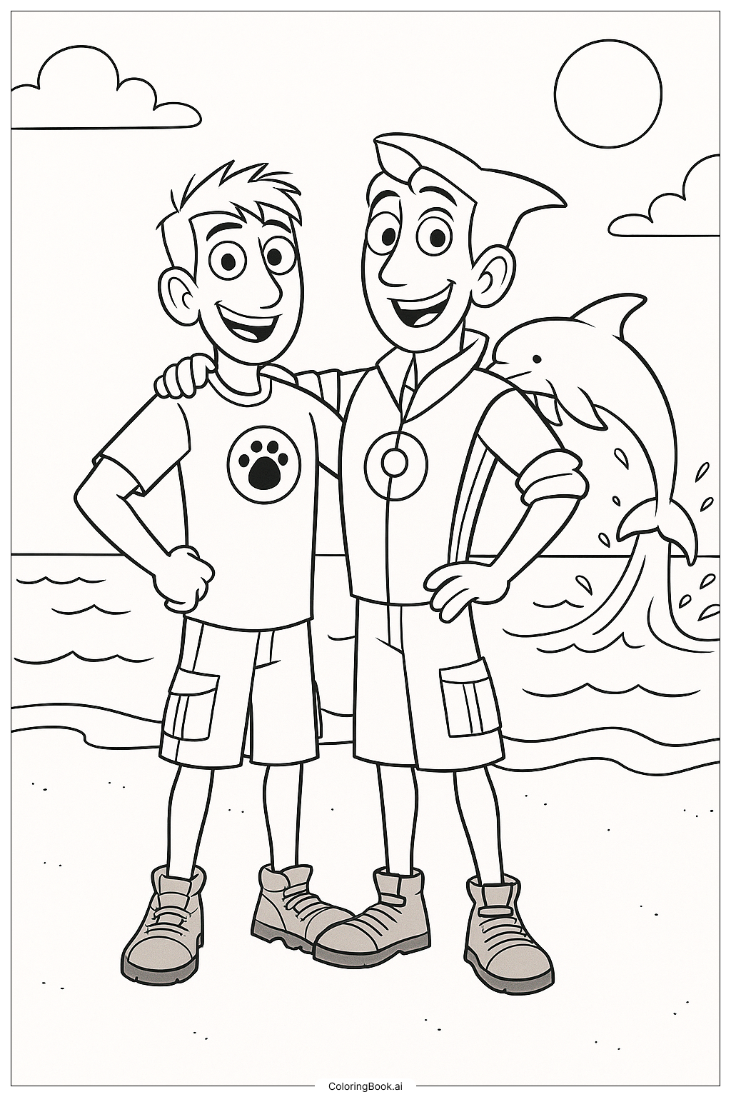 Trang tô màu Wild Kratts Và Cá Heo Nhảy Múa