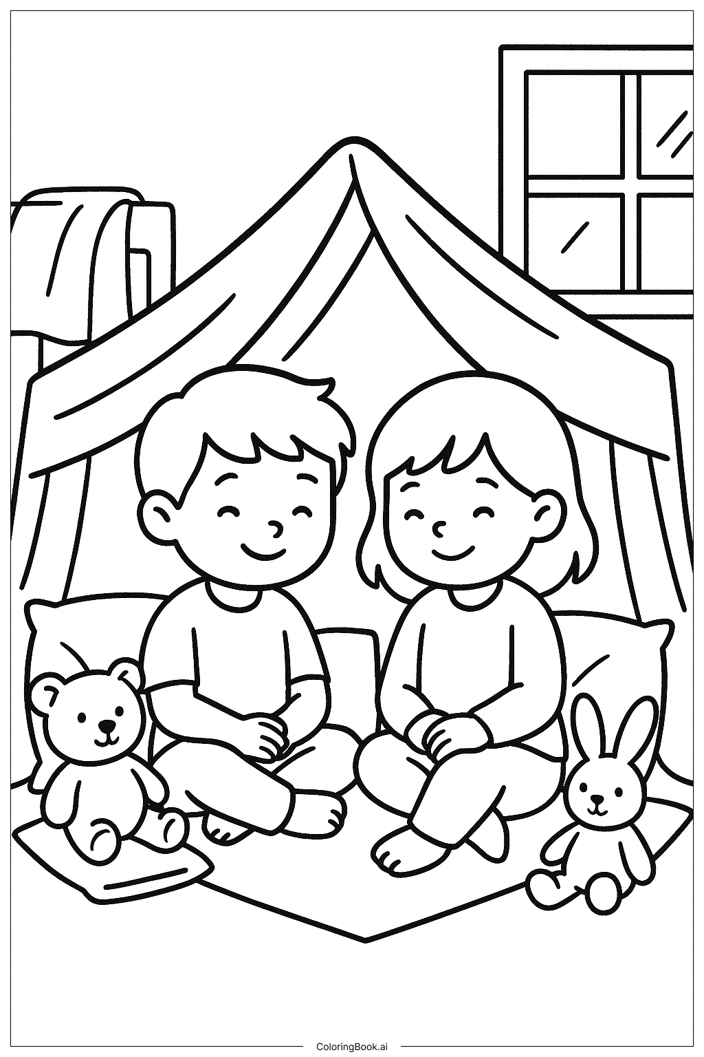 毯子堡壘裡的溫馨小夥伴著色頁