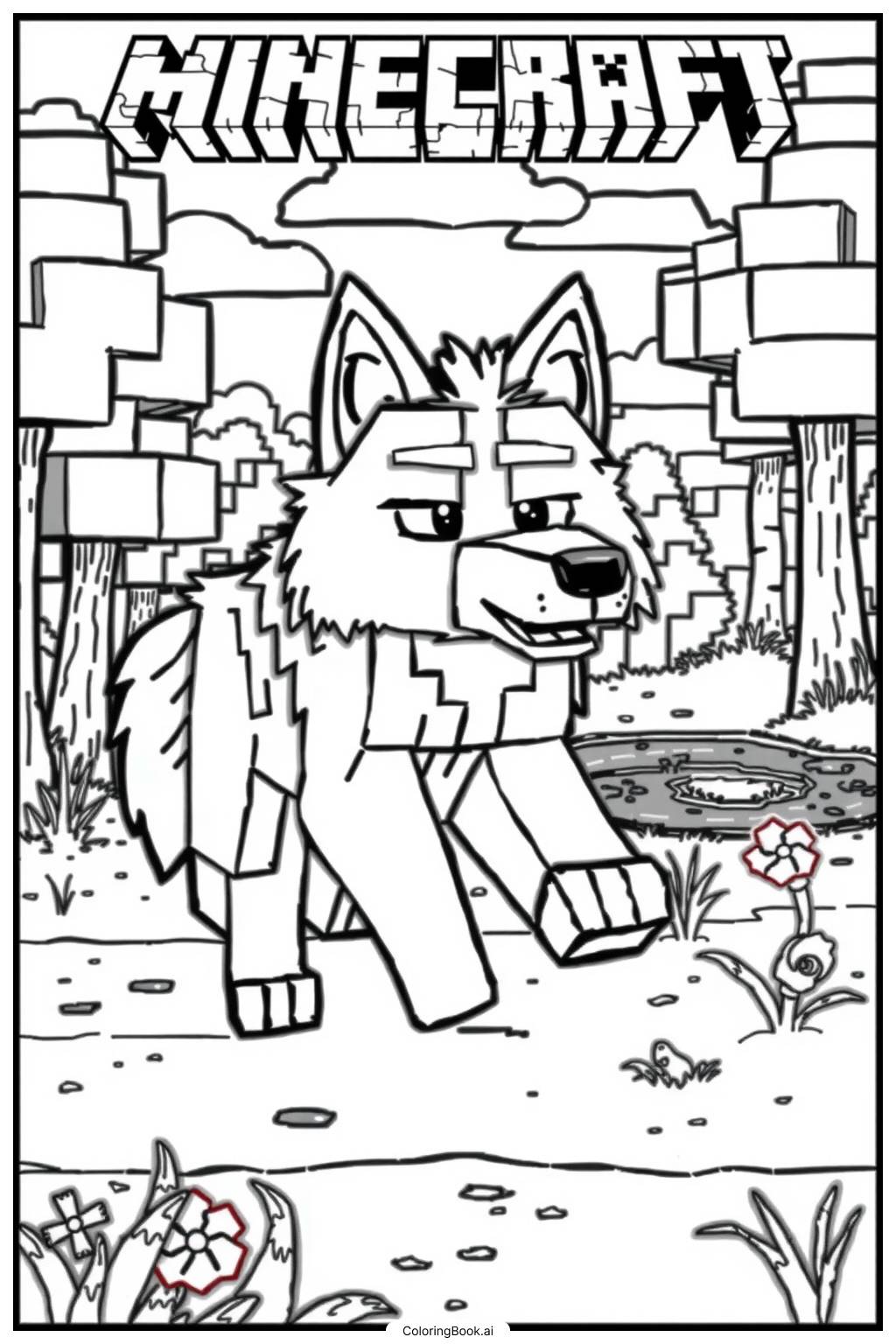  Minecraft Wolf Coloring Page 