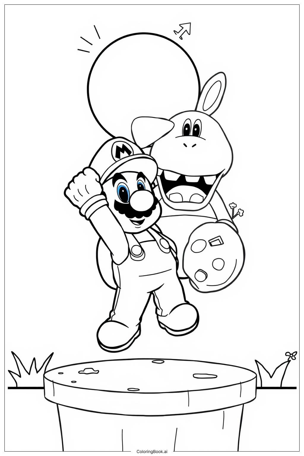  Page de coloriage Mario face à un boss dans Super Mario Odyssey 