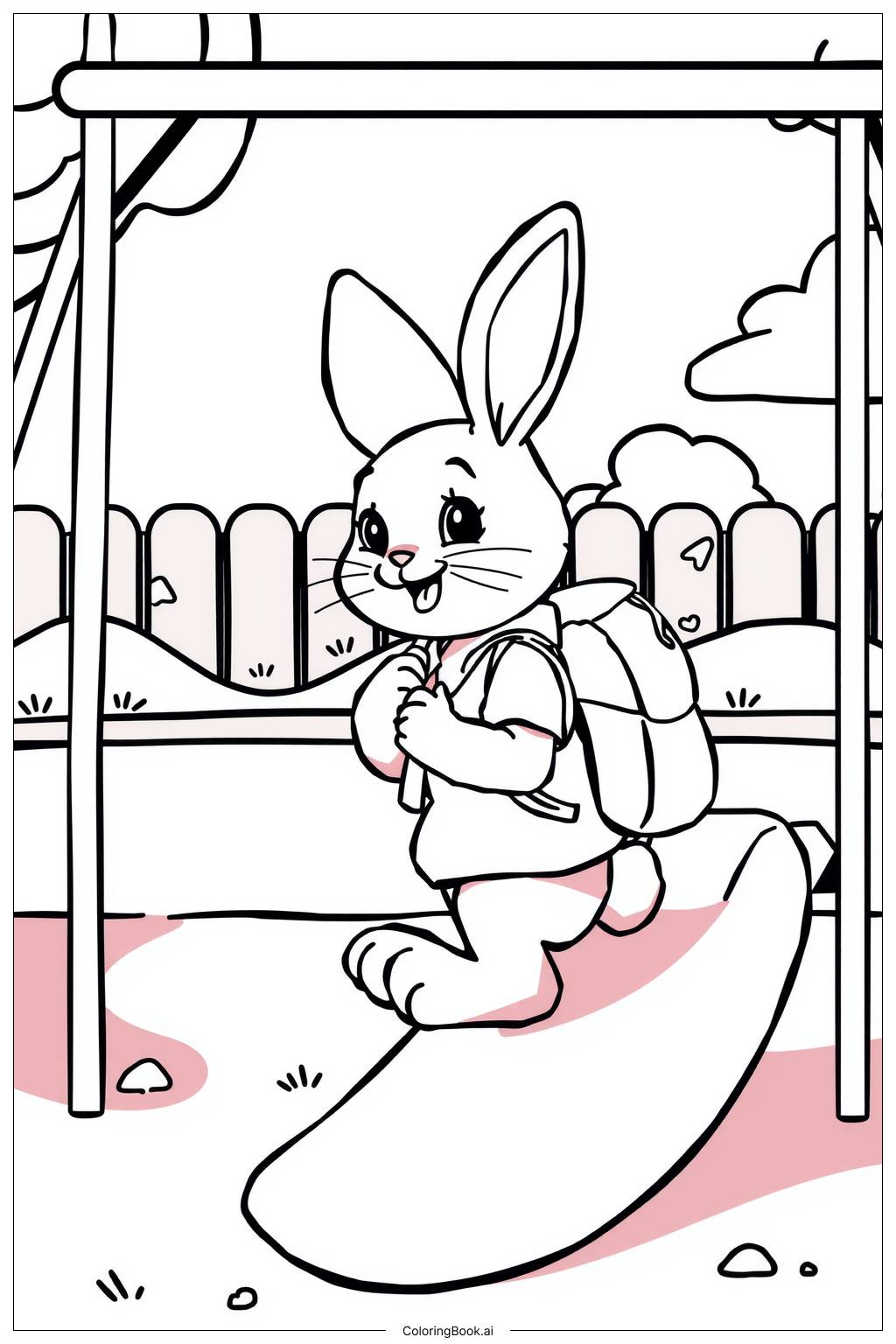  Bunny School Playground Coloring Page 