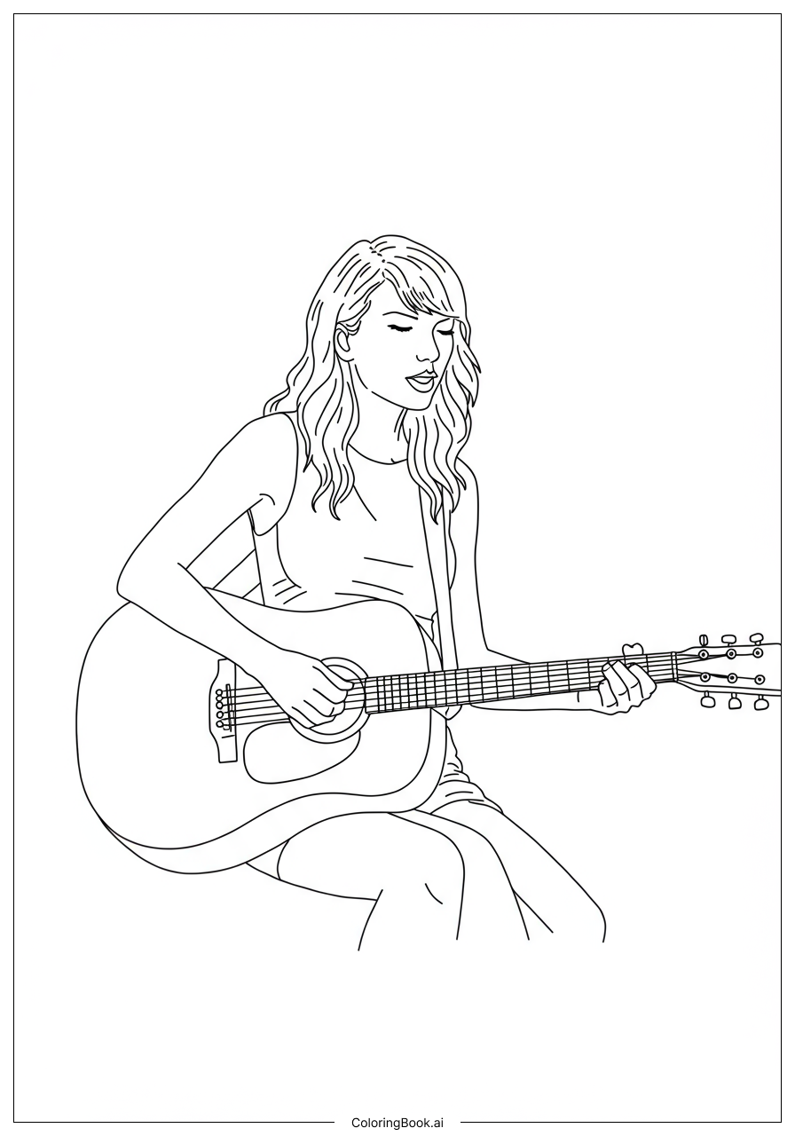  Taylor Swift Playing Acoustic Guitar Coloring Page 