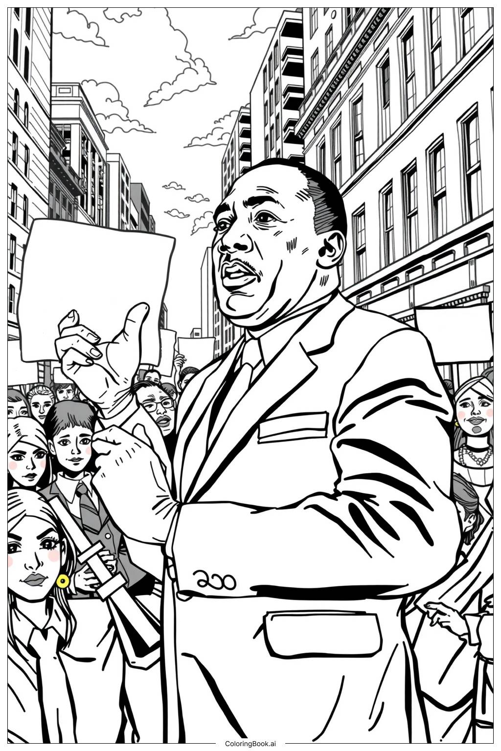  martin luther king Leading a Peaceful Demonstration Coloring Page 