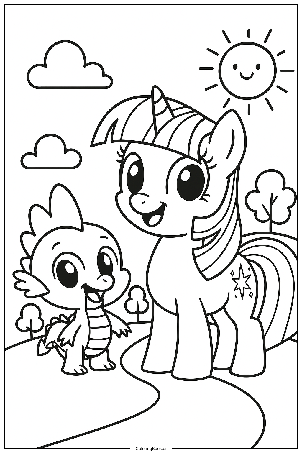  Page de coloriage Twilight Sparkle et son dragon Spike 