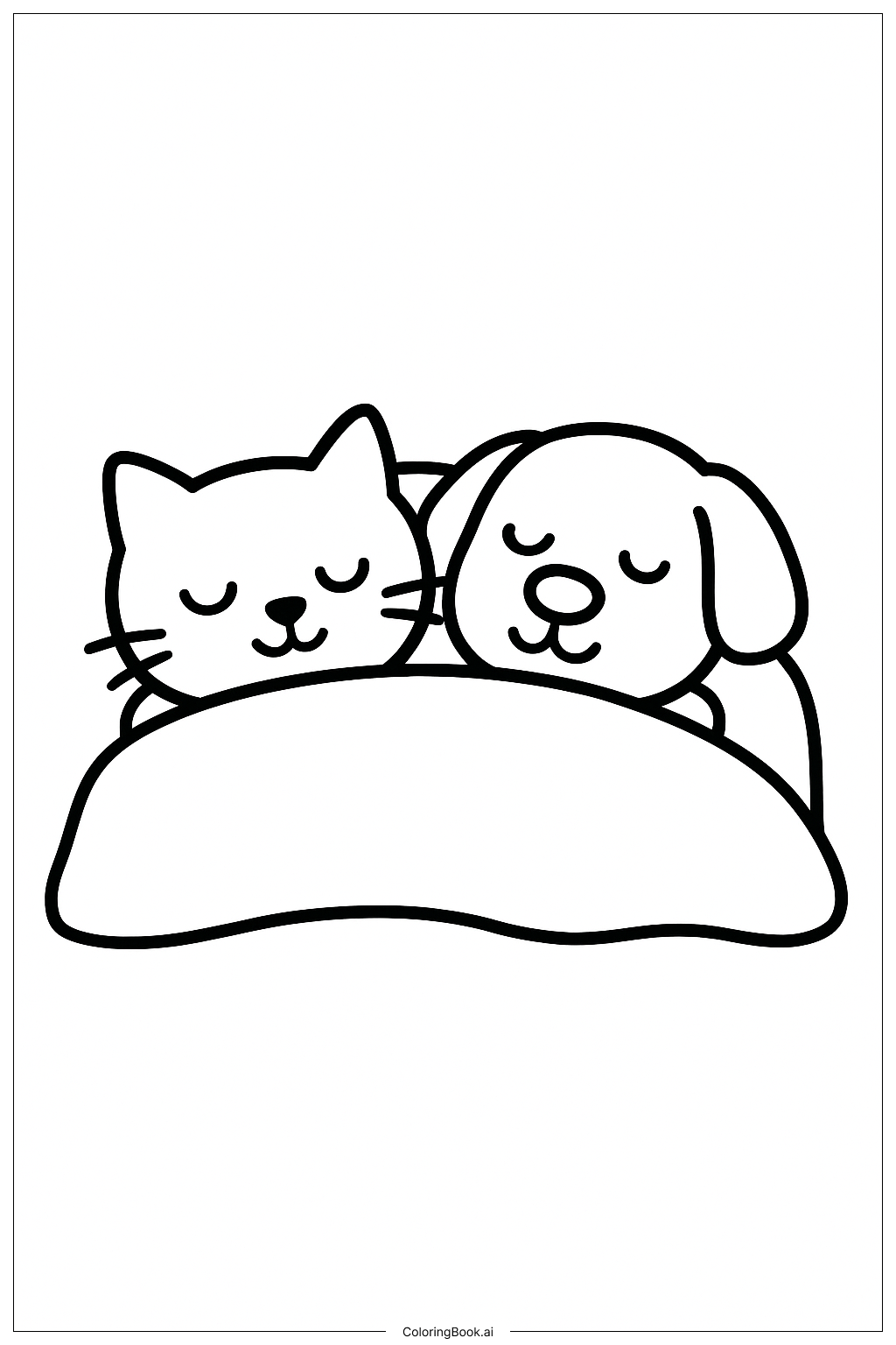 Cozy Friends Sleeping In A Bed Coloring Page