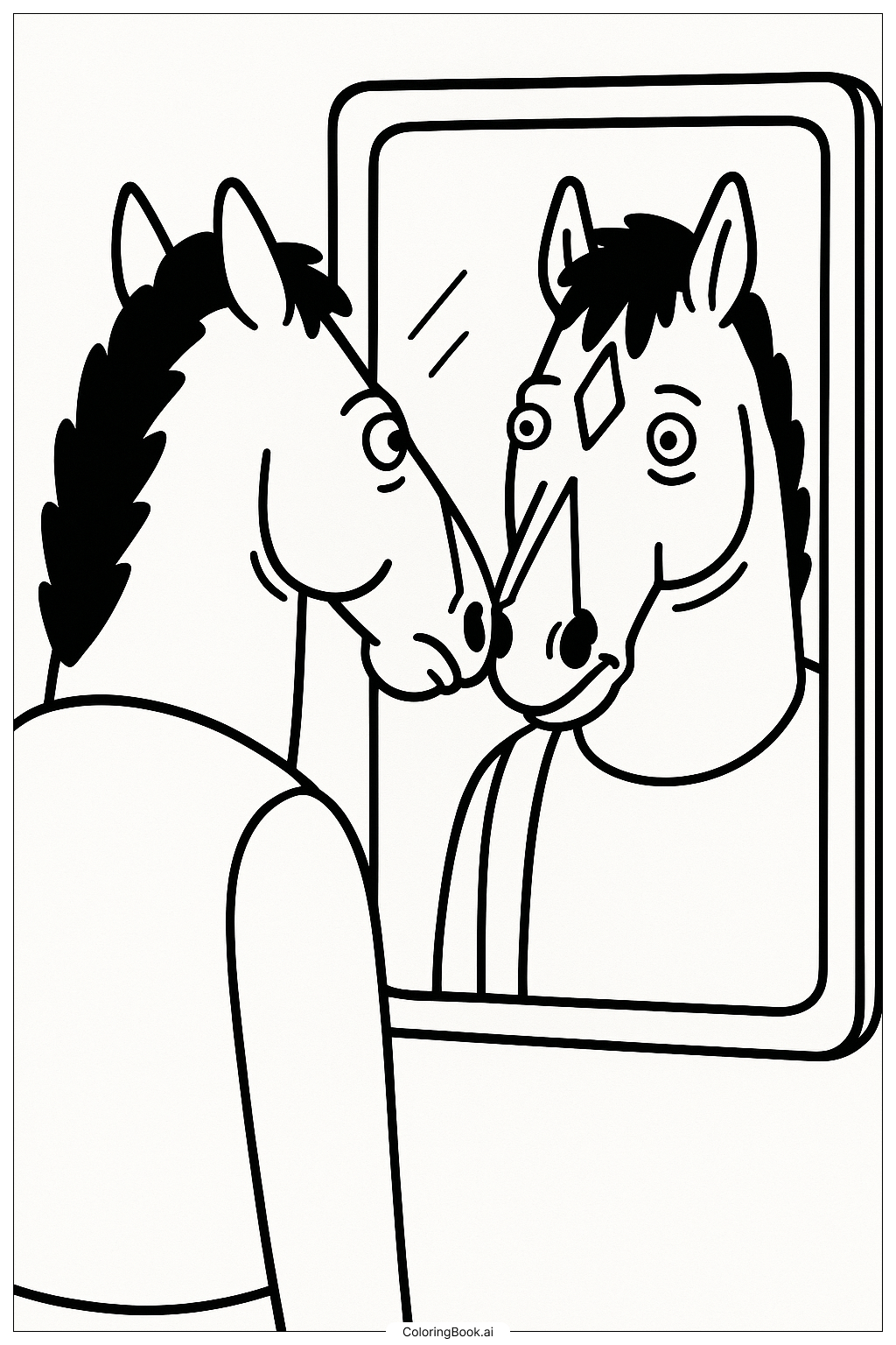  Page de coloriage Bojack Horseman regardant dans un miroir 