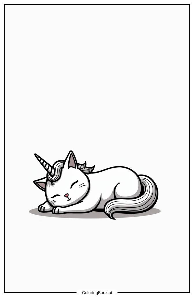  Página para colorear de Gato Unicornio Durmiendo 