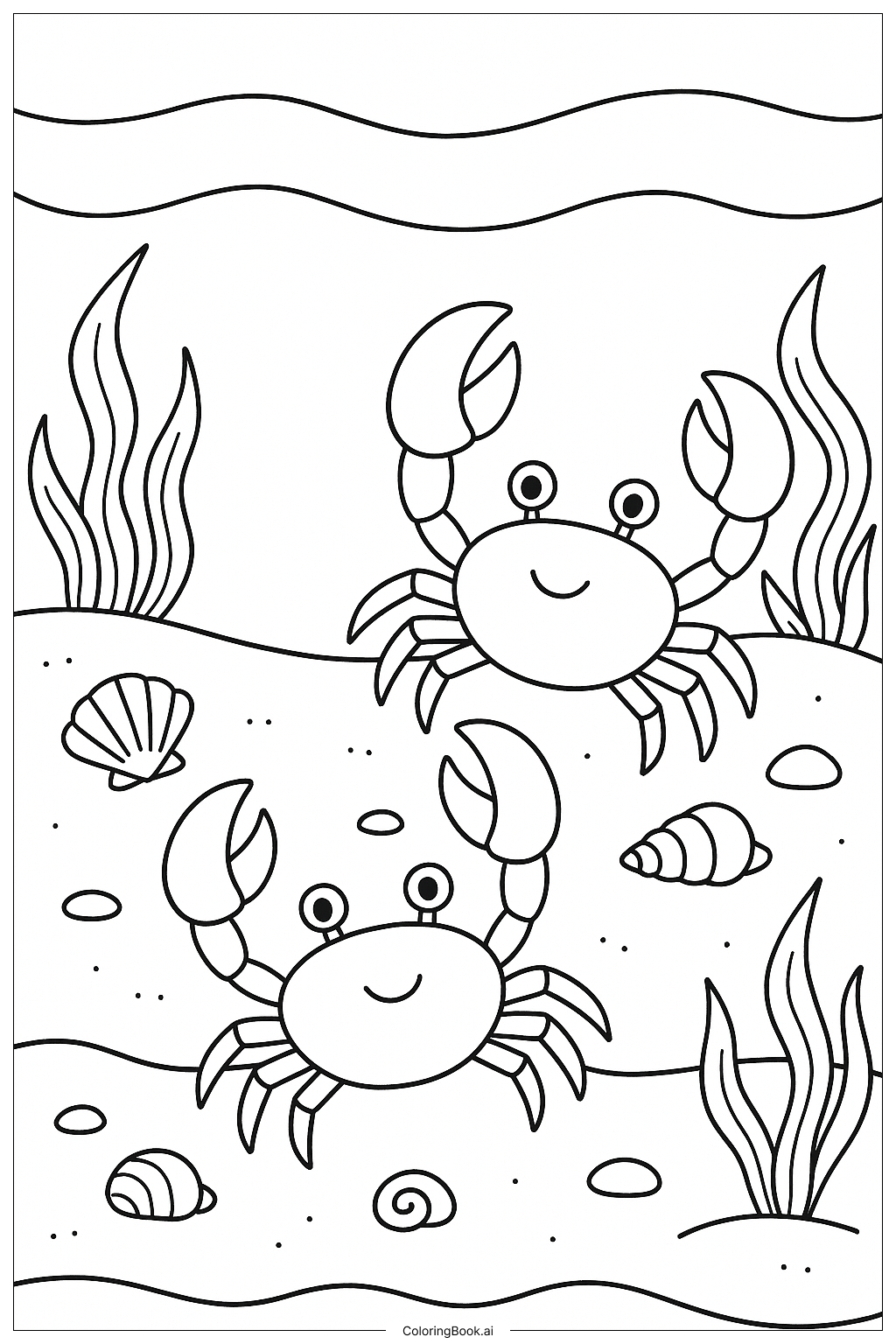  Crabs On The Sandy Bottom Under The Sea Coloring Page 