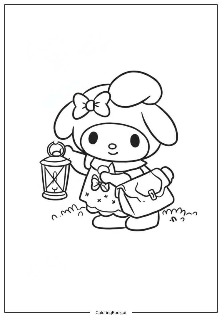  My Melody Holding a Lantern at Night Coloring Page 