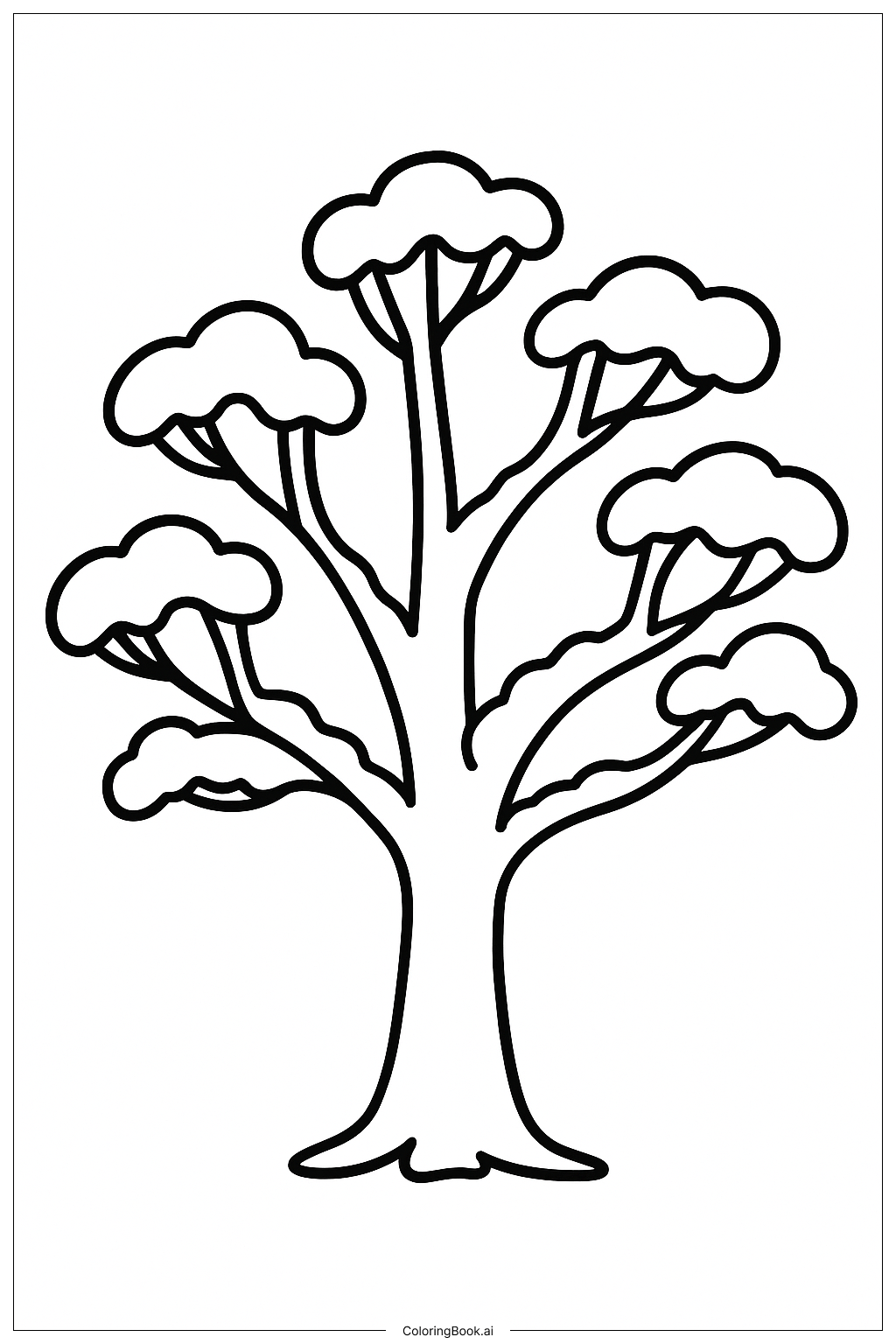  雪の降る冬の木の塗り絵ページ 