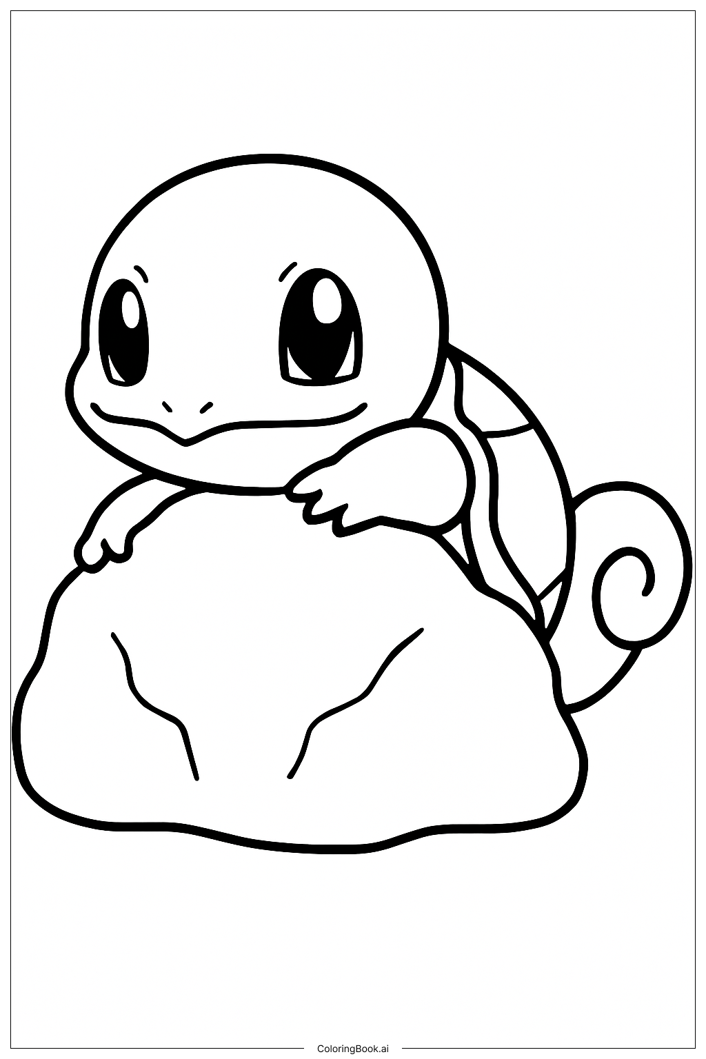  Página para colorear de Squirtle escondiéndose detrás de una roca 