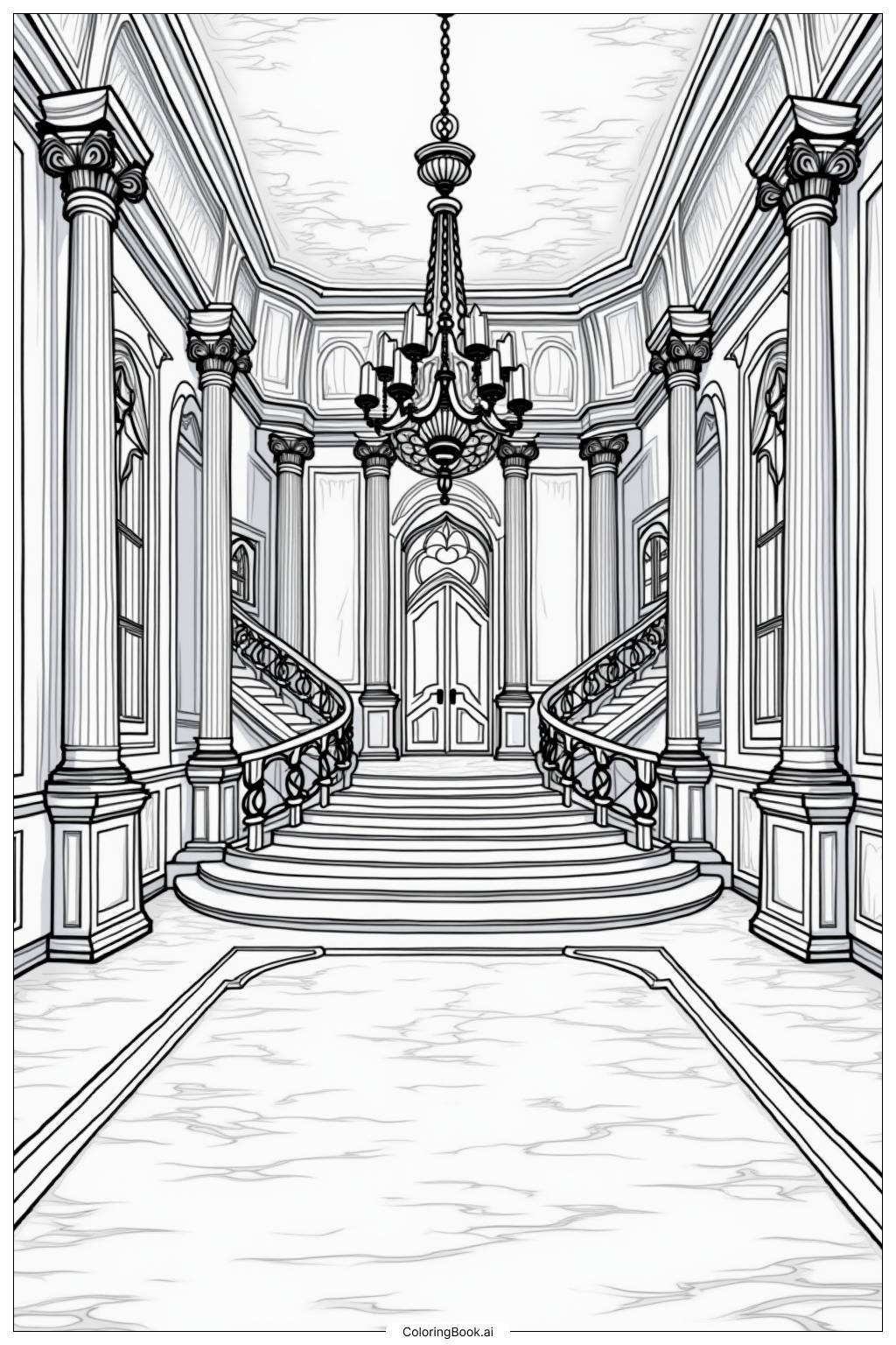  Page de coloriage Salle de bal du château de la princesse 