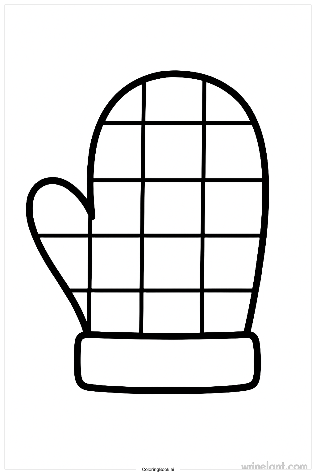 Green Checked Mitten Coloring Page