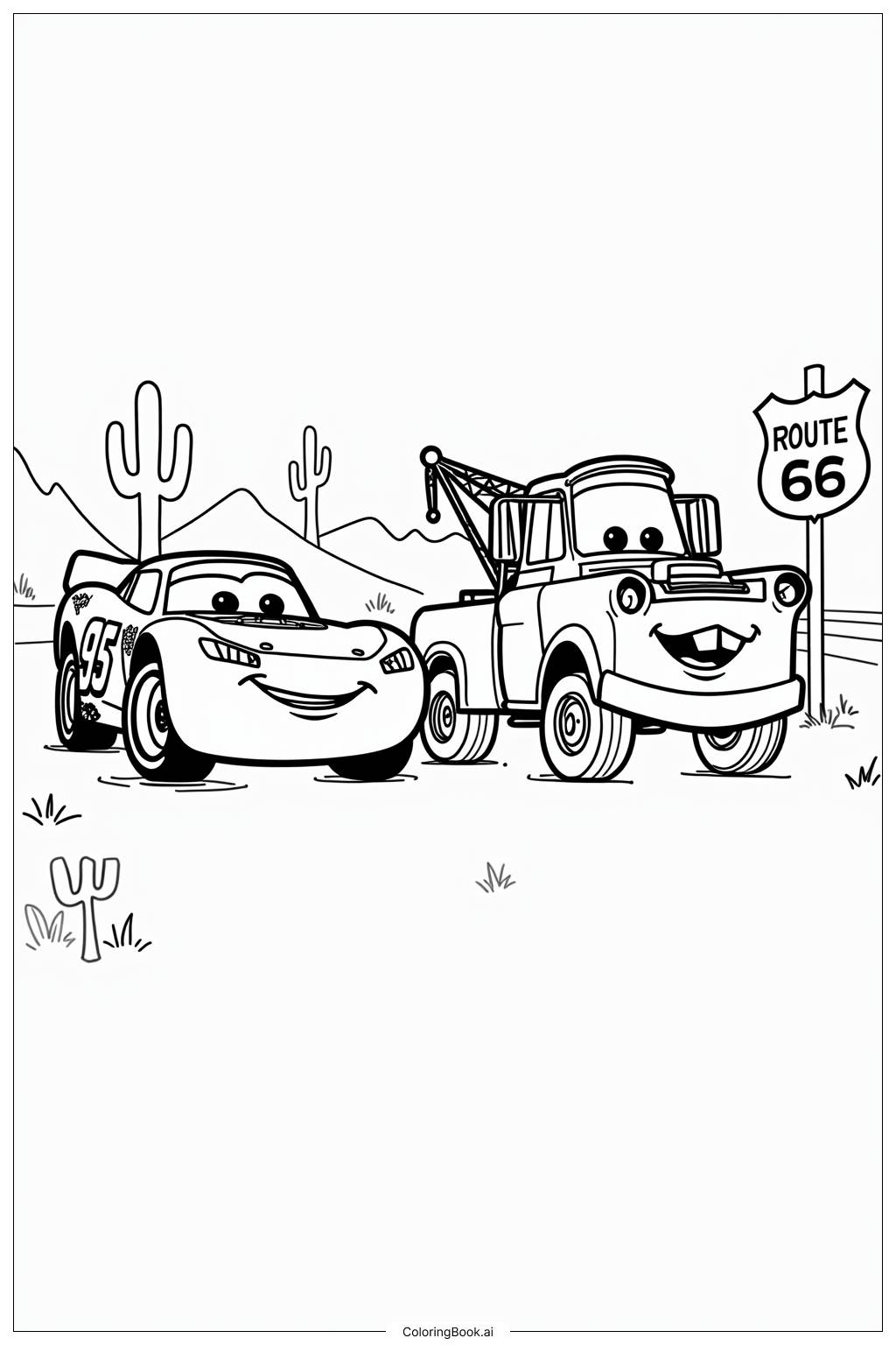  Lightning McQueen with Mater in Radiator Springs Coloring Page 