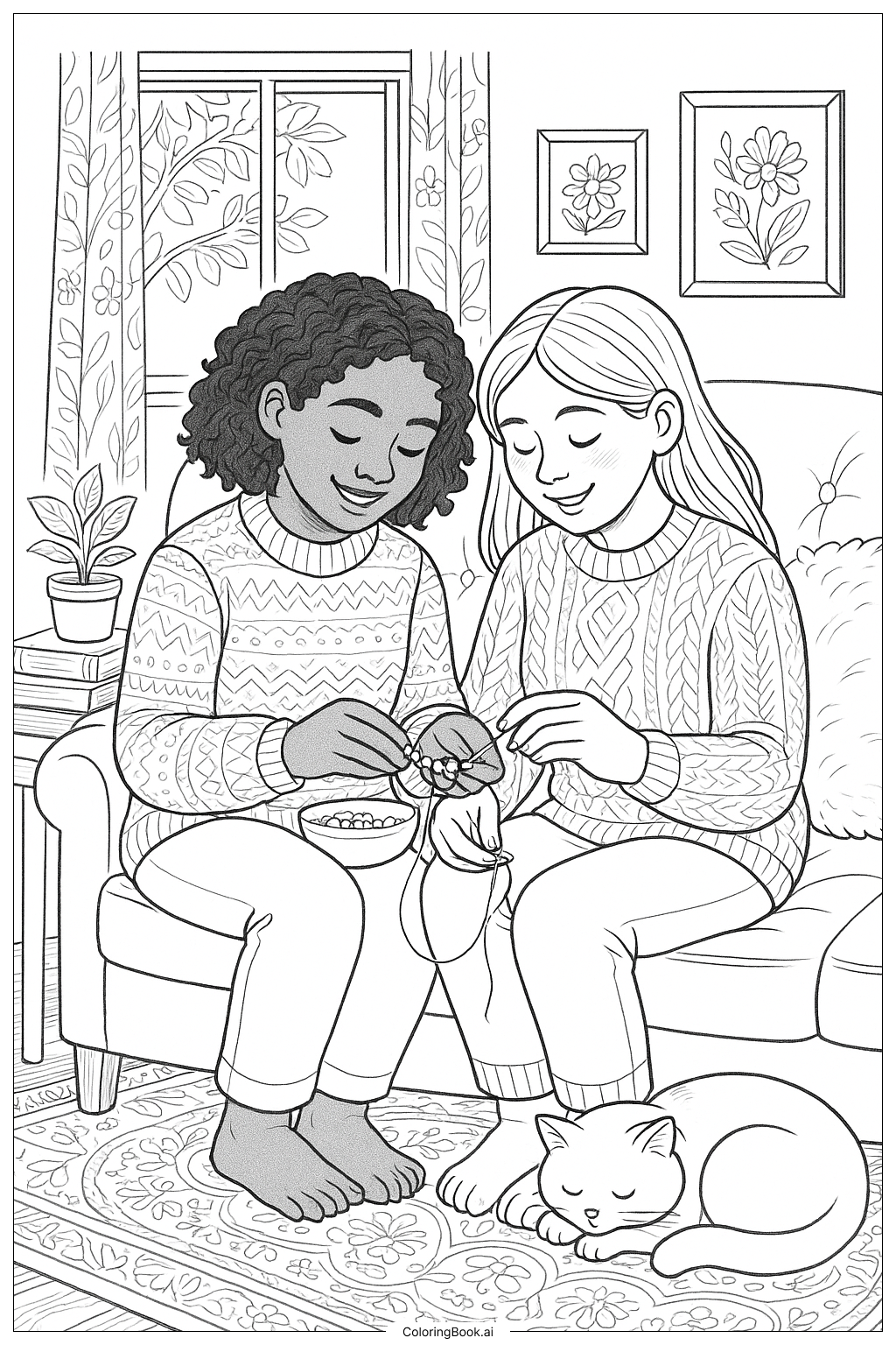 溫馨好友製作友誼手鍊著色頁