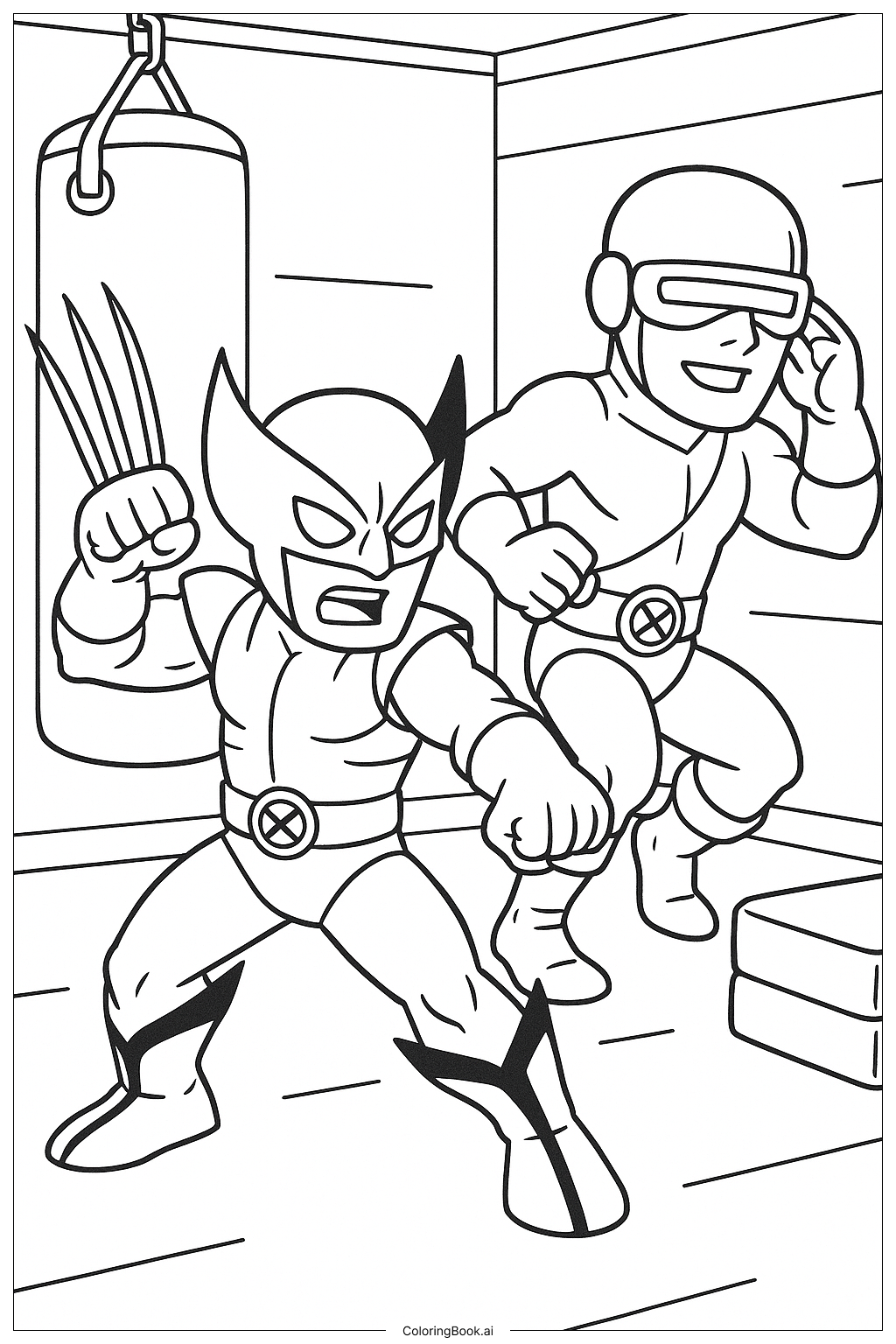 Página para colorear de Dos X-Men Entrenando Juntos