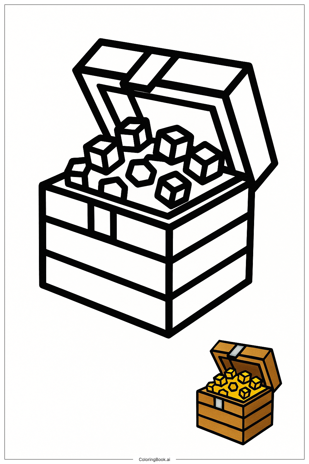  Minecraft 寶箱充滿金塊著色頁 