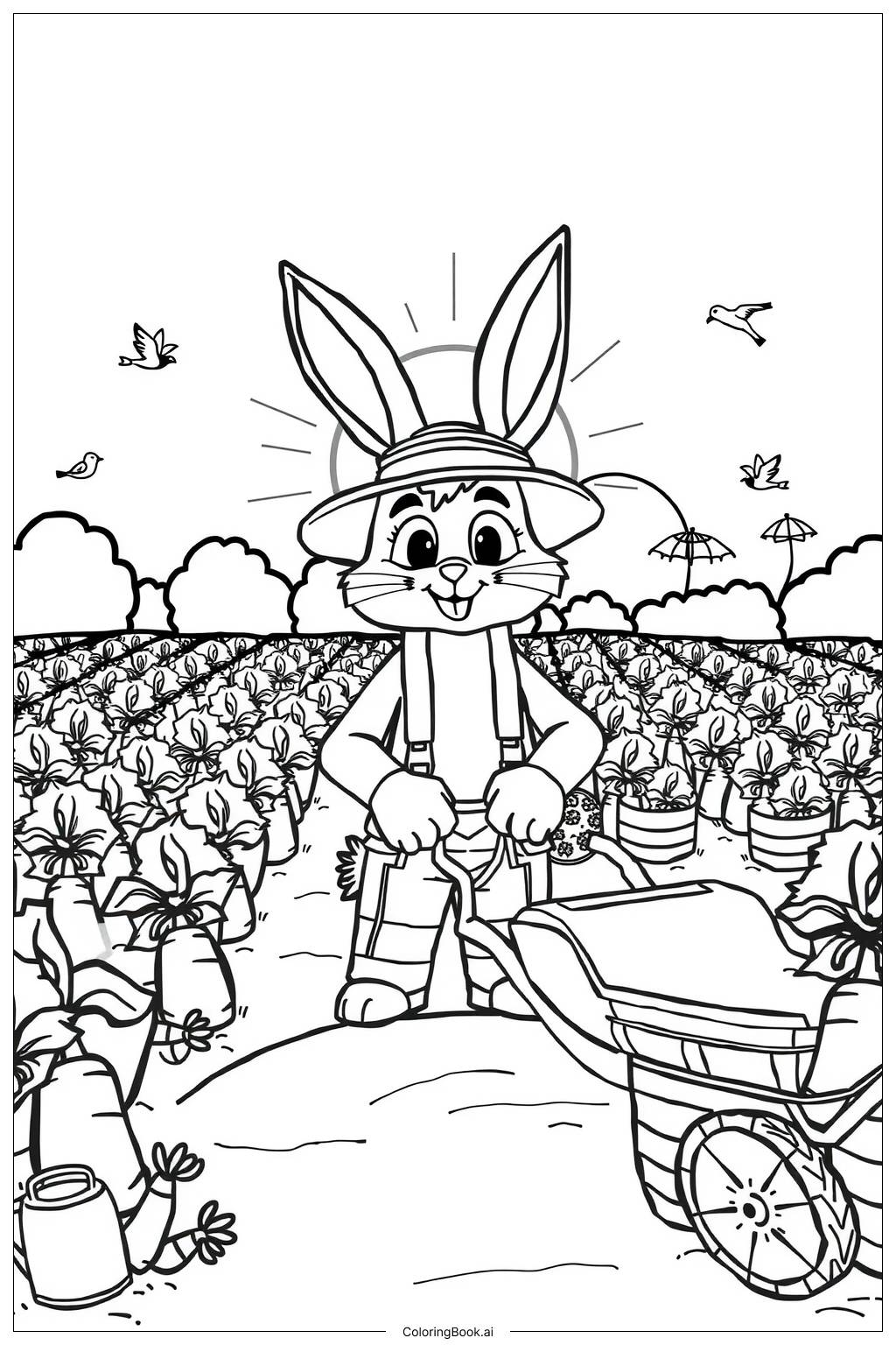  Bunny Carrot Garden Morning-2 Coloring Page 