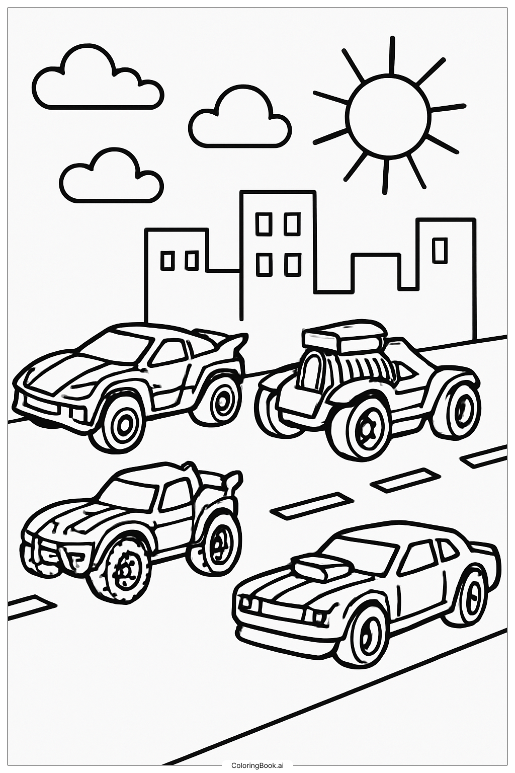  A Group Of Hot Wheels Cars Coloring Page 